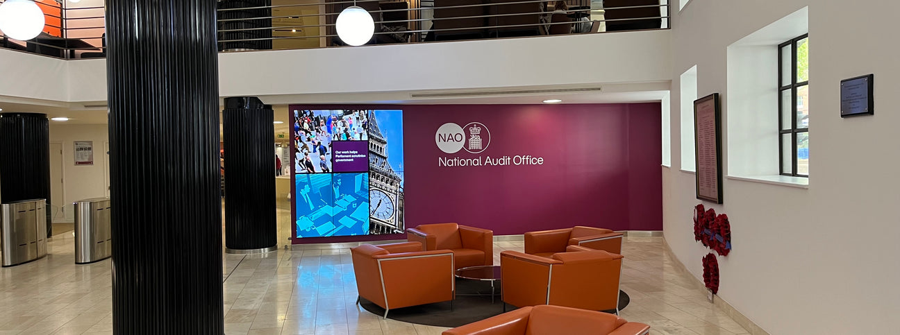 National Audit Office London with a 3x1 Video Wall in portrait orientation