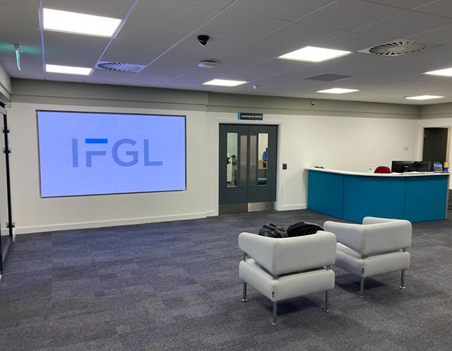 DVLED wall mounted in a recess in a business reception