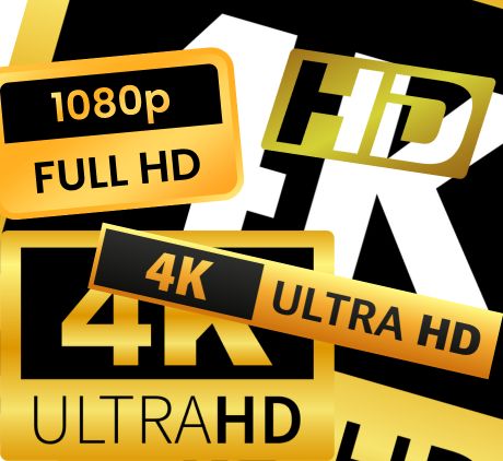 4K & FULL HD Logos in a pile