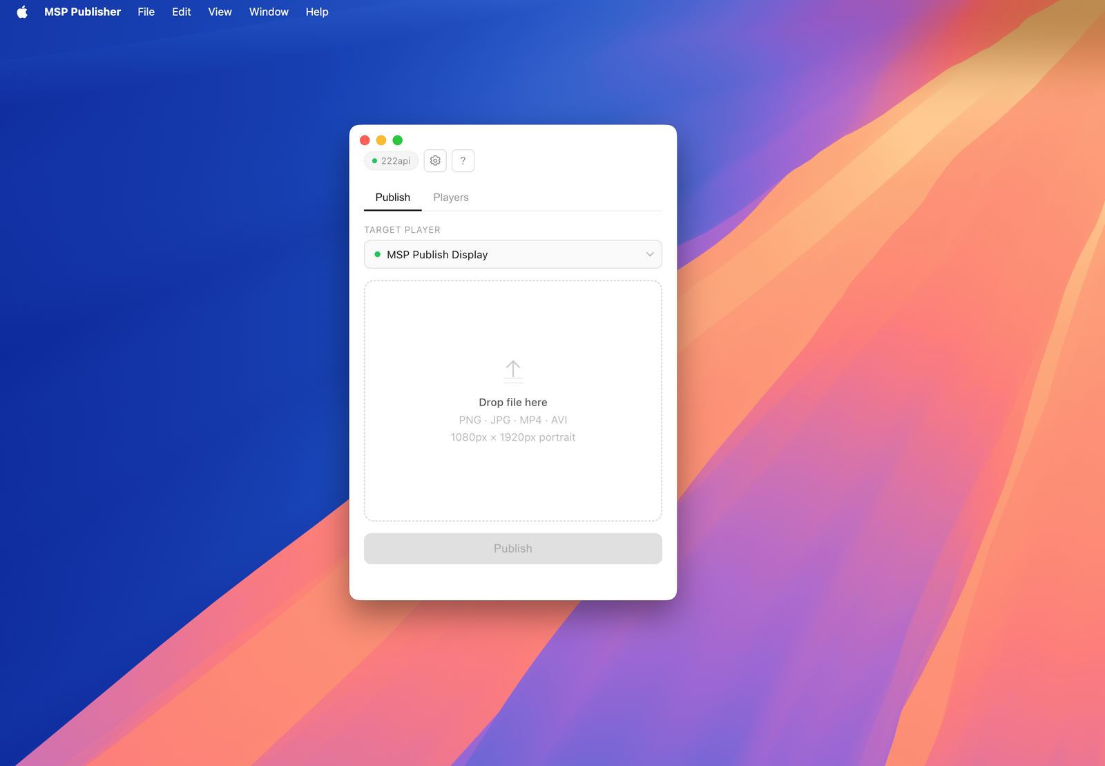 MSP Publisher Application on a mac desktop