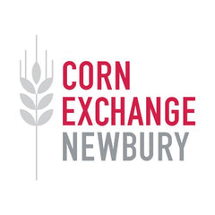 Logo of Corn Exchange Newbury with red and gray text on a white background