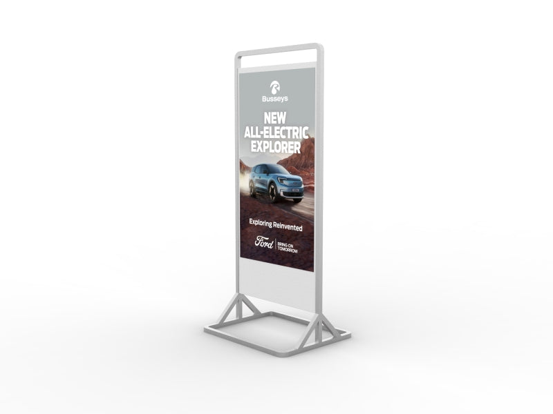 Superslim Freestanding Screen on white background with a ford car advert