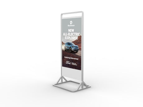 Superslim Freestanding Screen on white background with a ford car advert