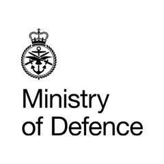 Logo of the Ministry of Defence with a crown and anchor emblem on a white background