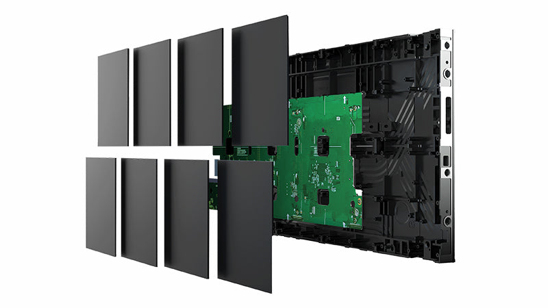 P1.2 DV-LED video wall modules with front-serviceable panels and internal chassis