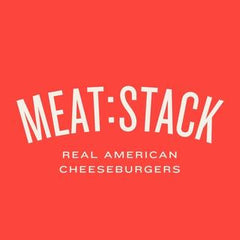 Logo of MEAT:STACK on a red background
