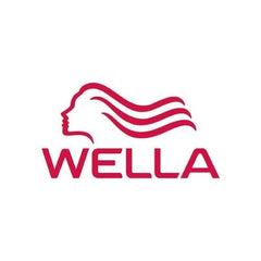 Wella logo with a stylized woman's head and wavy lines on a white background