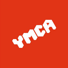 White YMCA logo on a red background